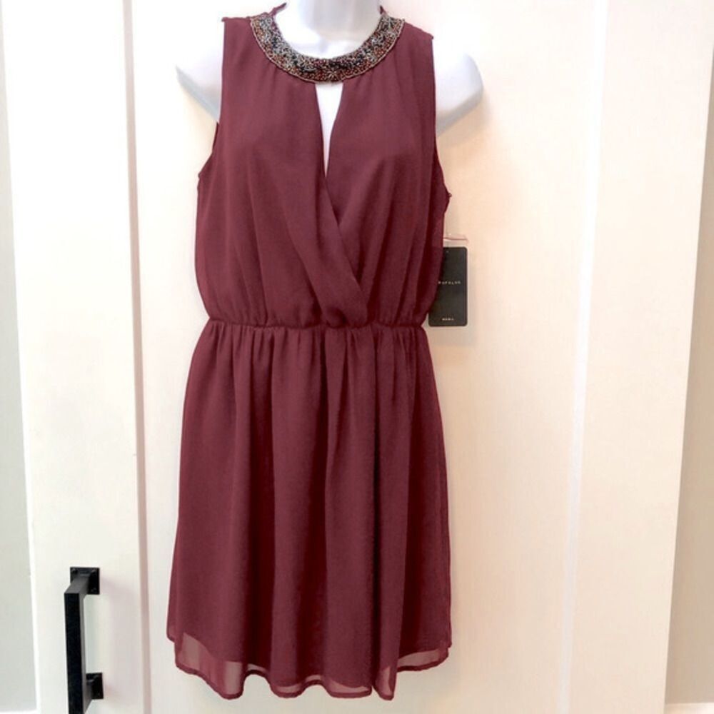 NWT Zara Trafaluc red halter dress beaded collar woman’s size S‎